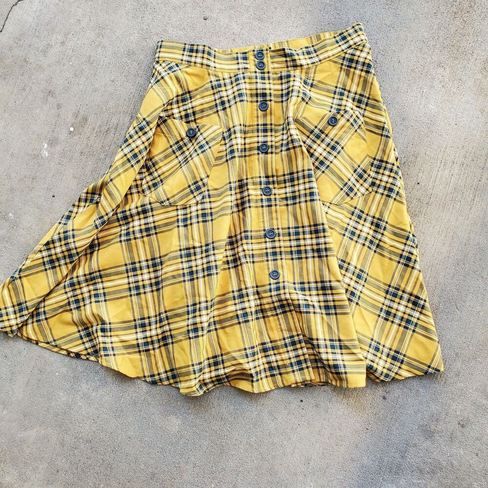 Hell Bunny Mustard Yellow Tartan Whiter Skirt Size 2XL